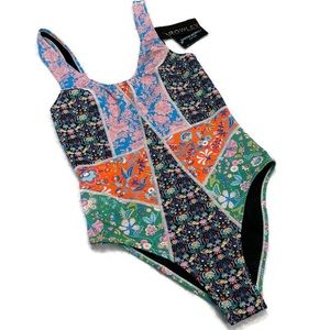 Cynthia Rowley New with Tags Patchwork Neoprene One Piece Swimsuit Large